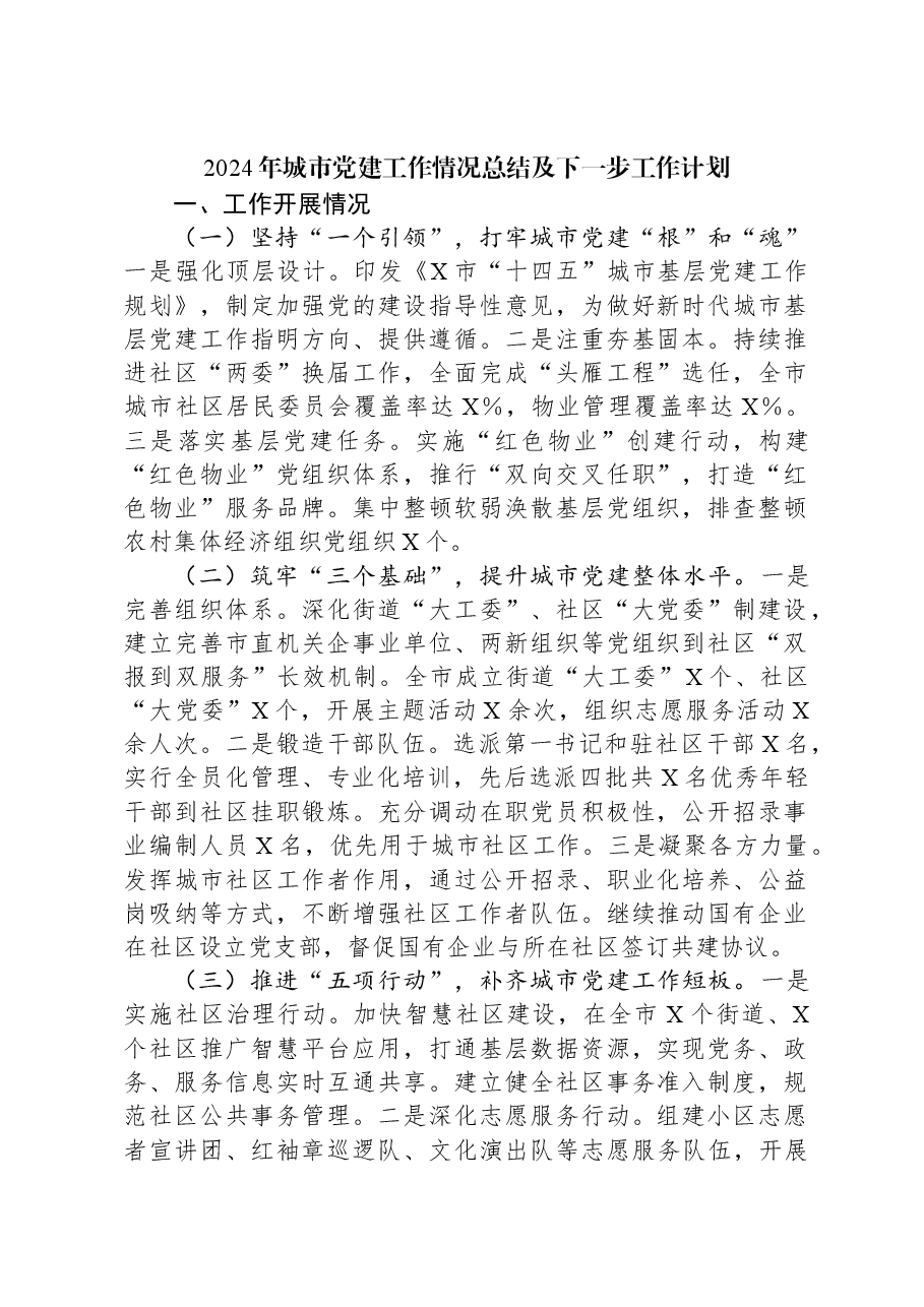 2024年城市党建工作情况总结及下一步工作计划.docx,第1页预览