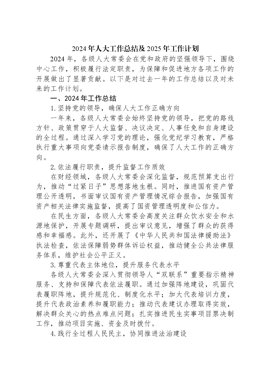 2024年人大工作总结及2025年工作计划.docx,第1页预览