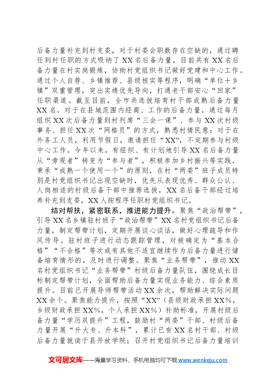 XX县村“两委”干部后备力量建设总结.docx,第2页预览