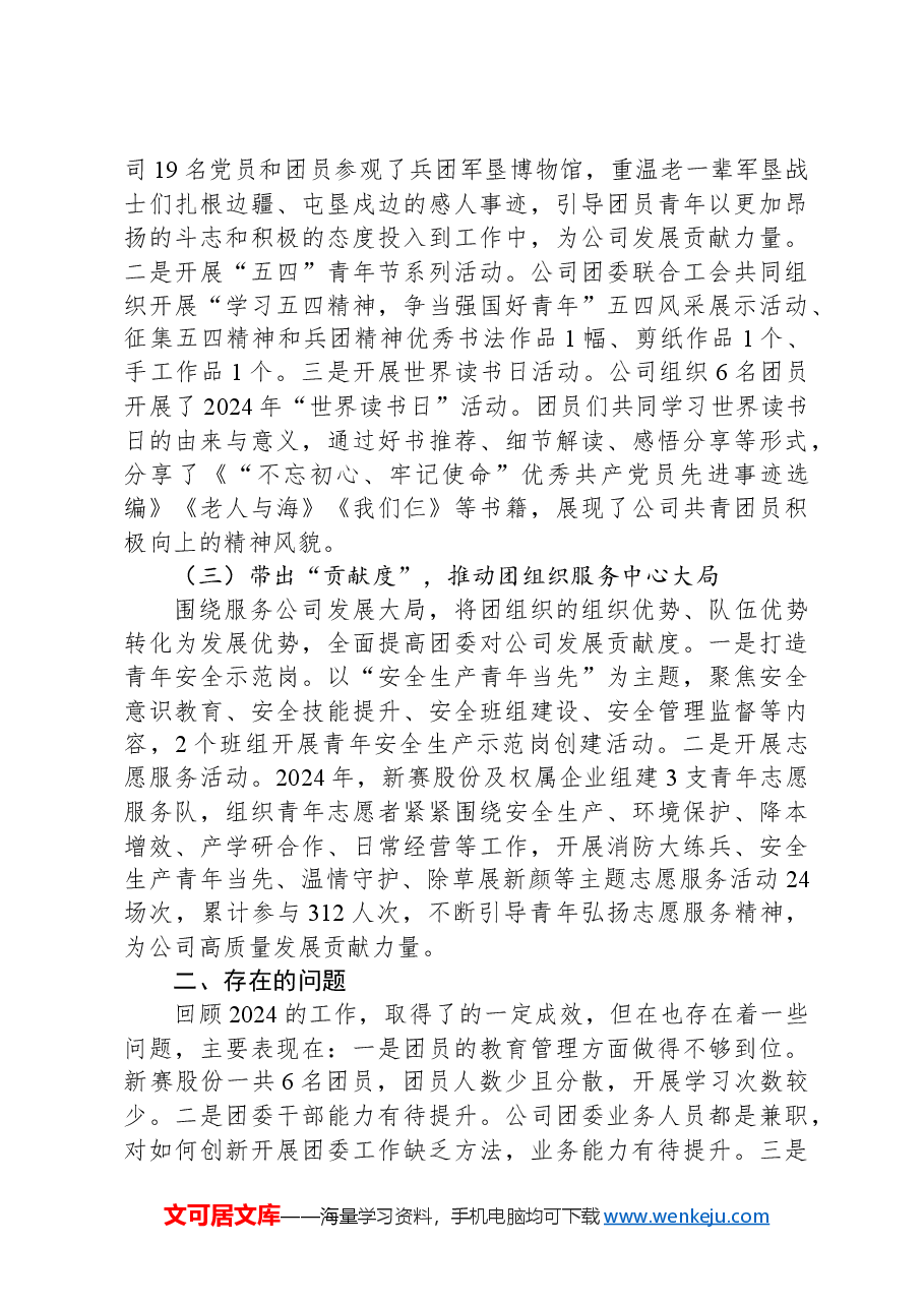 公司团委2024年度工作总结及2025年工作计划.docx,第2页预览