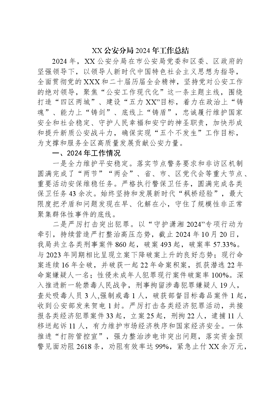 XX公安分局2024年工作总结.docx,第1页预览