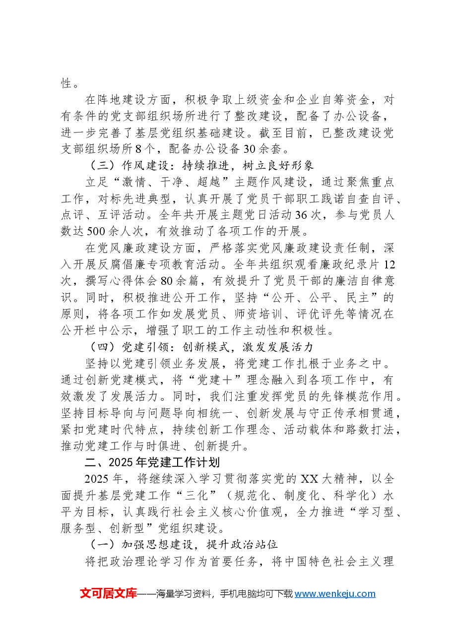 2024年党建工作总结及2025年党建工作计划汇报.docx，第2页预览