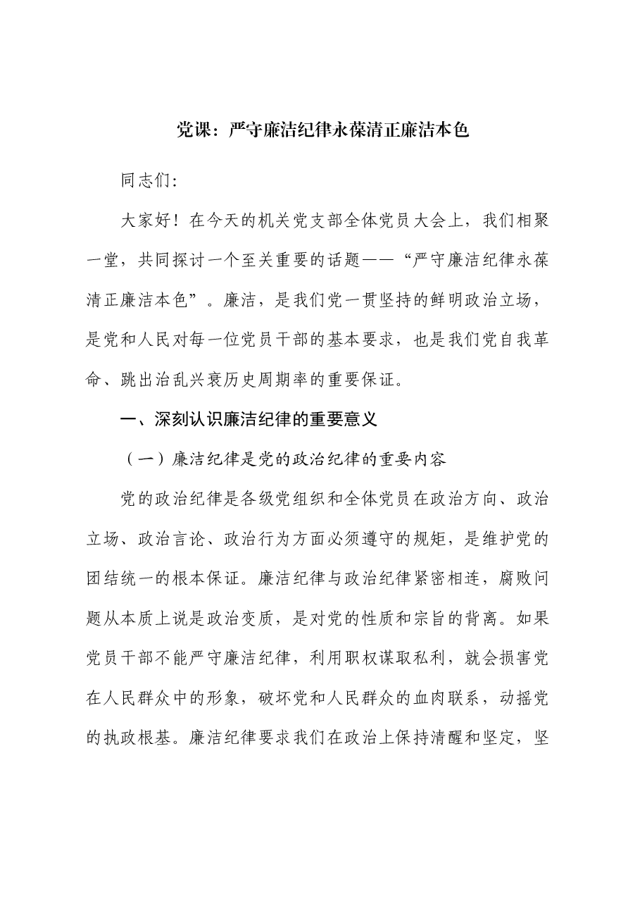 党课:严守廉洁纪律 永葆清正廉洁本色.docx,第1页预览