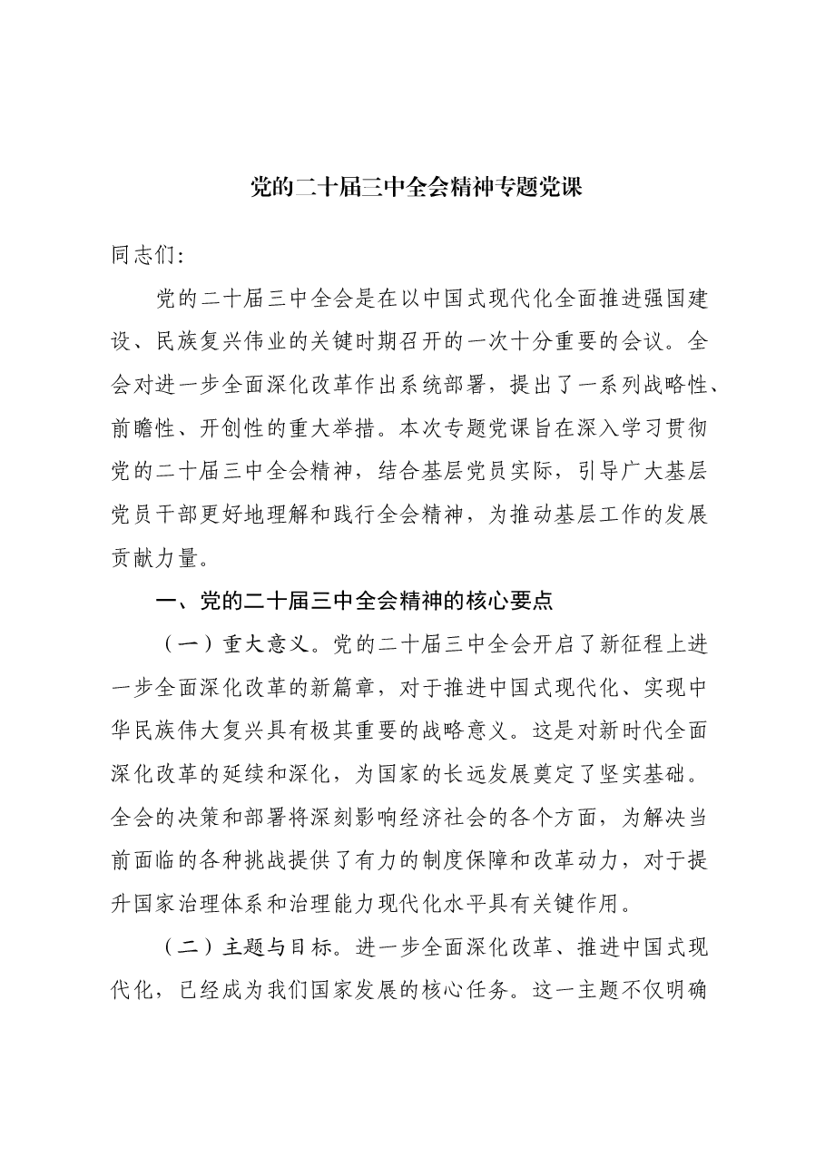 党的二十届三中全会精神专题党课.docx,第1页预览