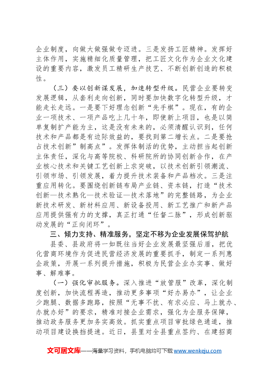 在全县民营企业家座谈会上的讲话.docx,第3页预览