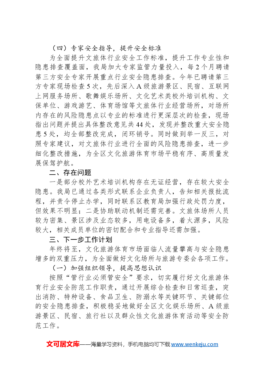 区文化旅游体育局2024年岁末年初安全生产防范部署及2025年工作计划.docx，第3页预览