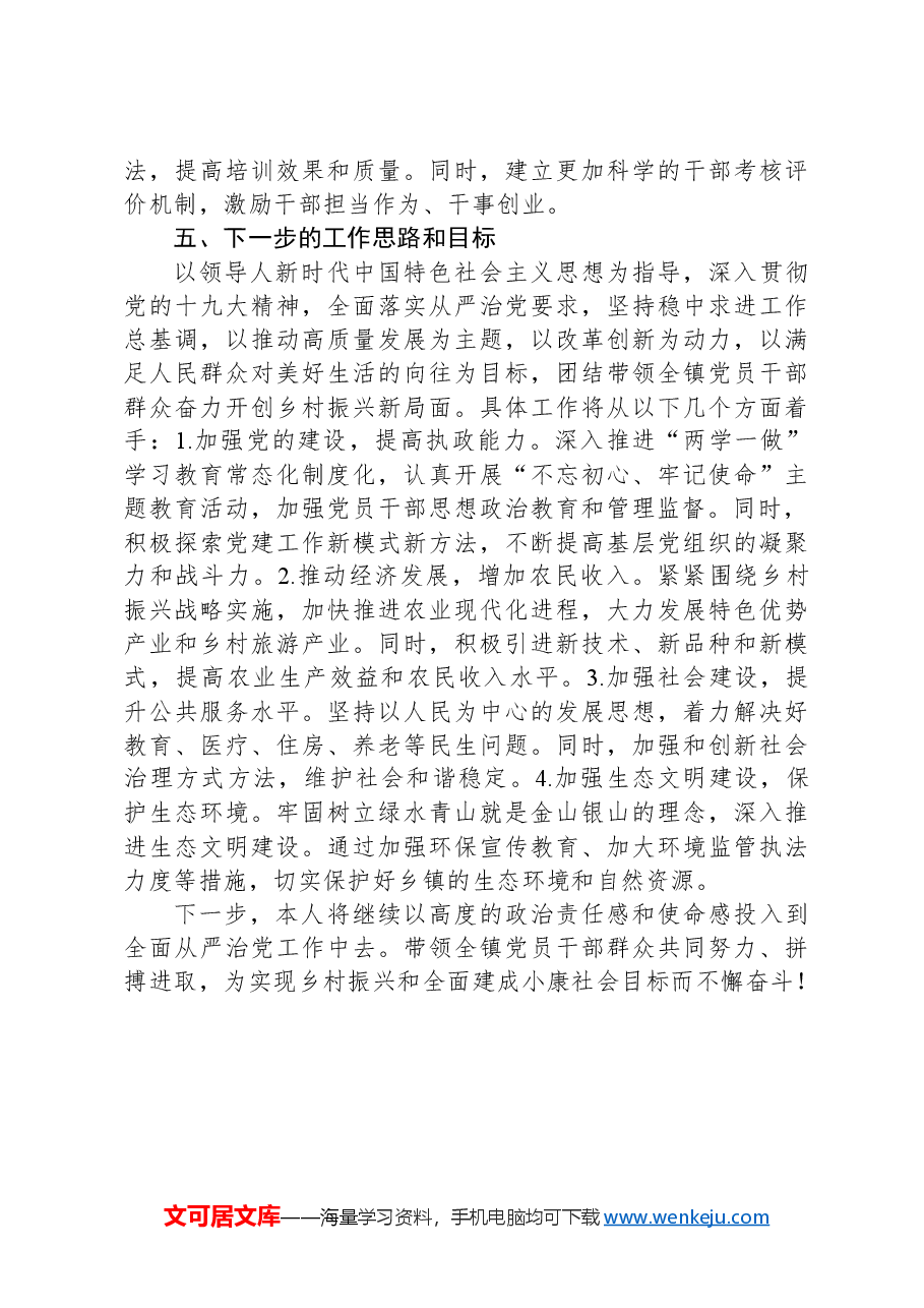 乡镇党委书记全面从严治党落实“一岗双责”履职工作报告.docx,第3页预览