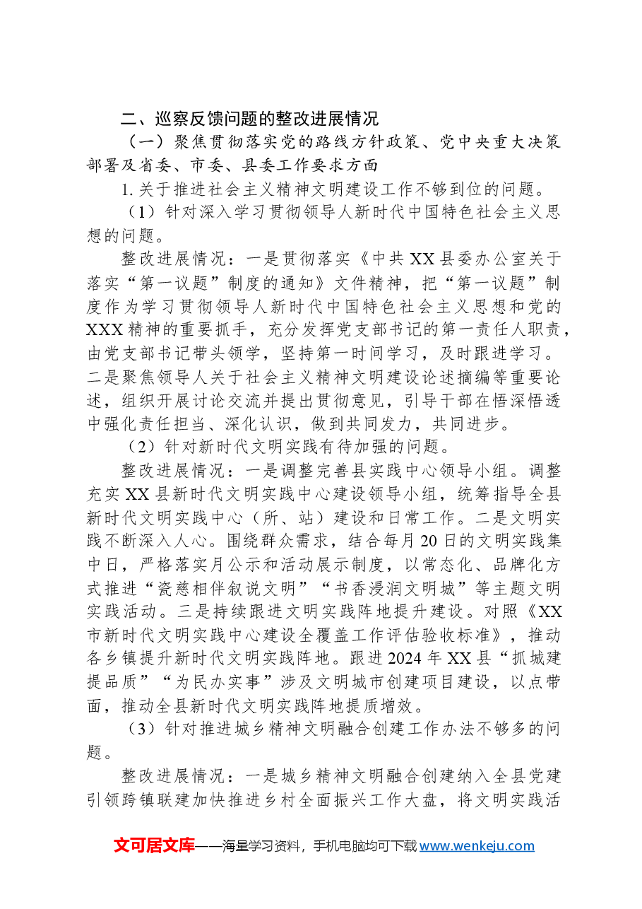 2024年政府部门巡察整改报告(文明办).docx,第2页预览
