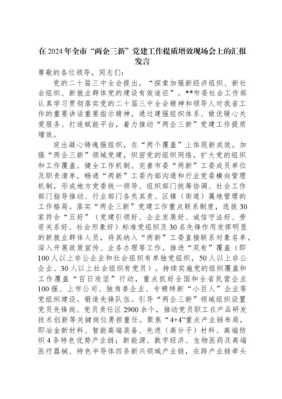 在2024年全市“两企三新”党建工作提质增效现场会上的汇报发言.docx,第1页预览