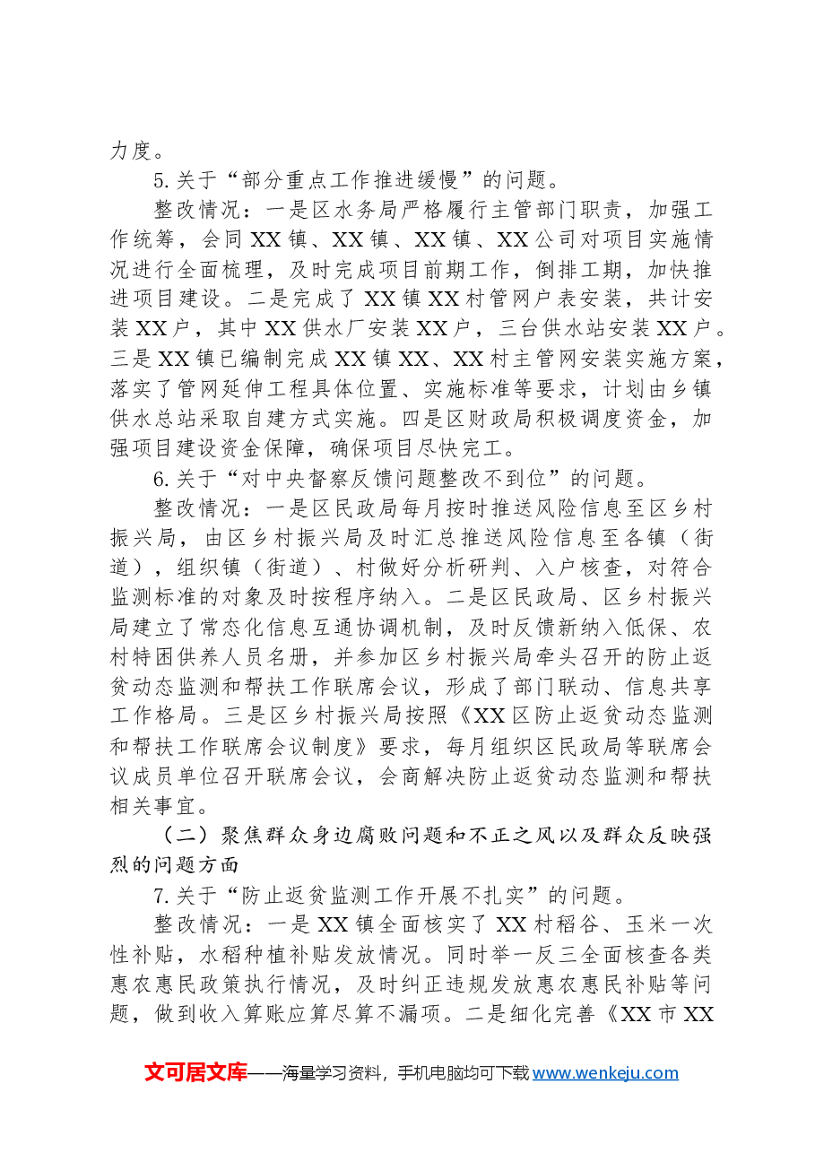 XX区巩固拓展脱贫攻坚成果同乡村振兴有效衔接专项巡察反馈问题整改情况的报告.docx,第3页预览
