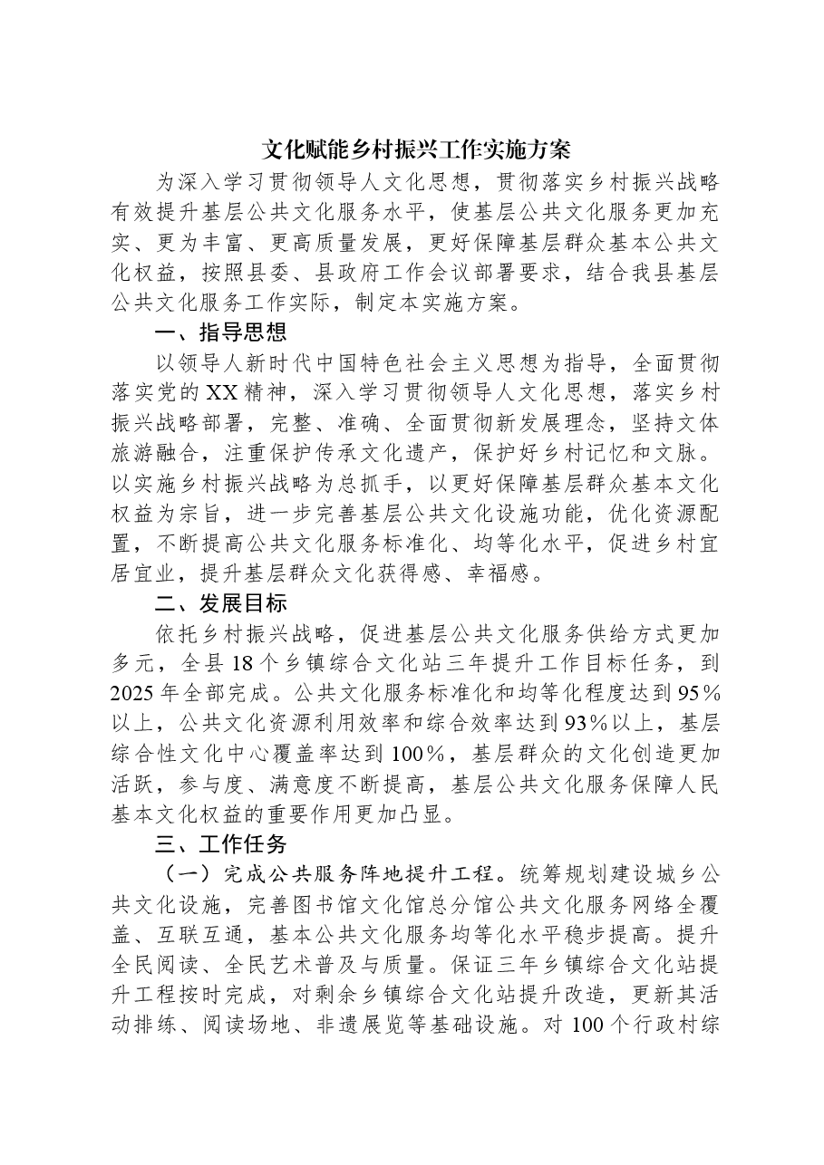 文化赋能乡村振兴工作实施方案.docx,第1页预览