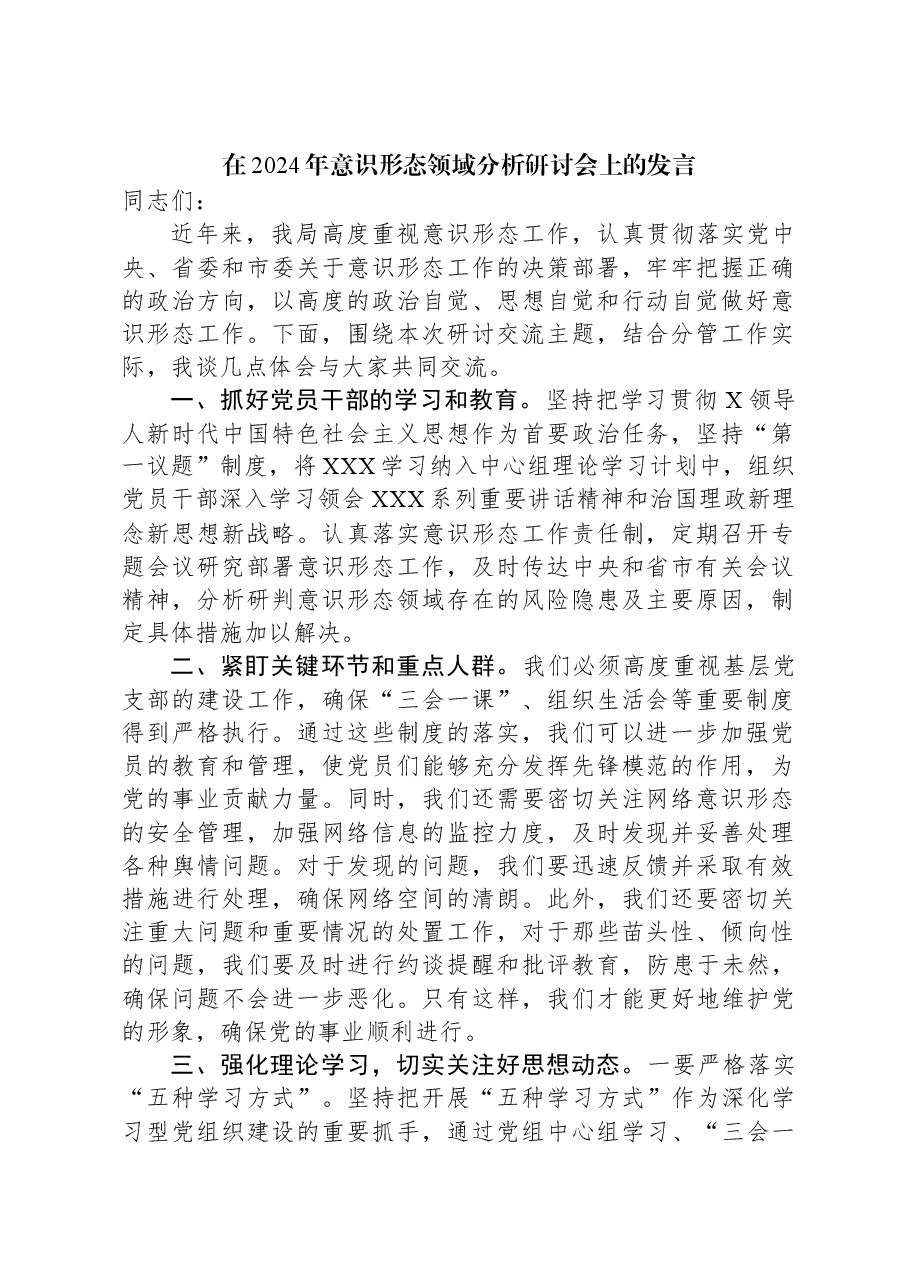 在2024年意识形态领域分析研讨会上的发言.docx,第1页预览