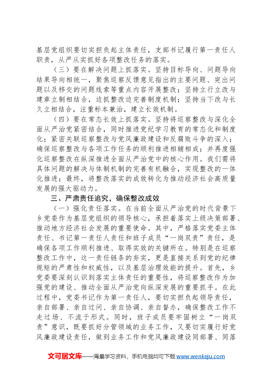 在乡镇2024年巡察整改反馈意见会议上的发言.docx,第2页预览