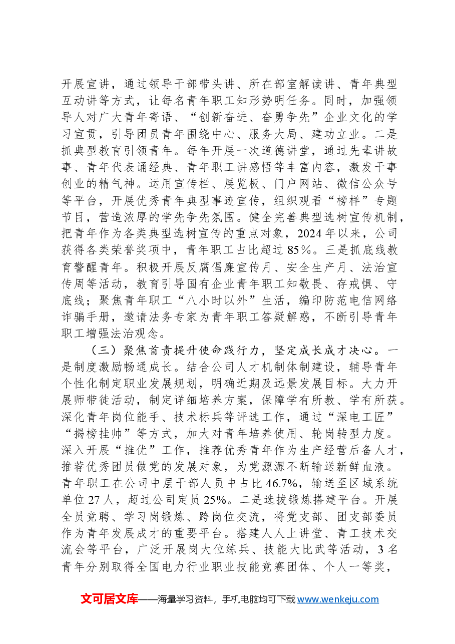 国有企业党委关于2024年青年思想政治工作情况的报告.docx,第2页预览