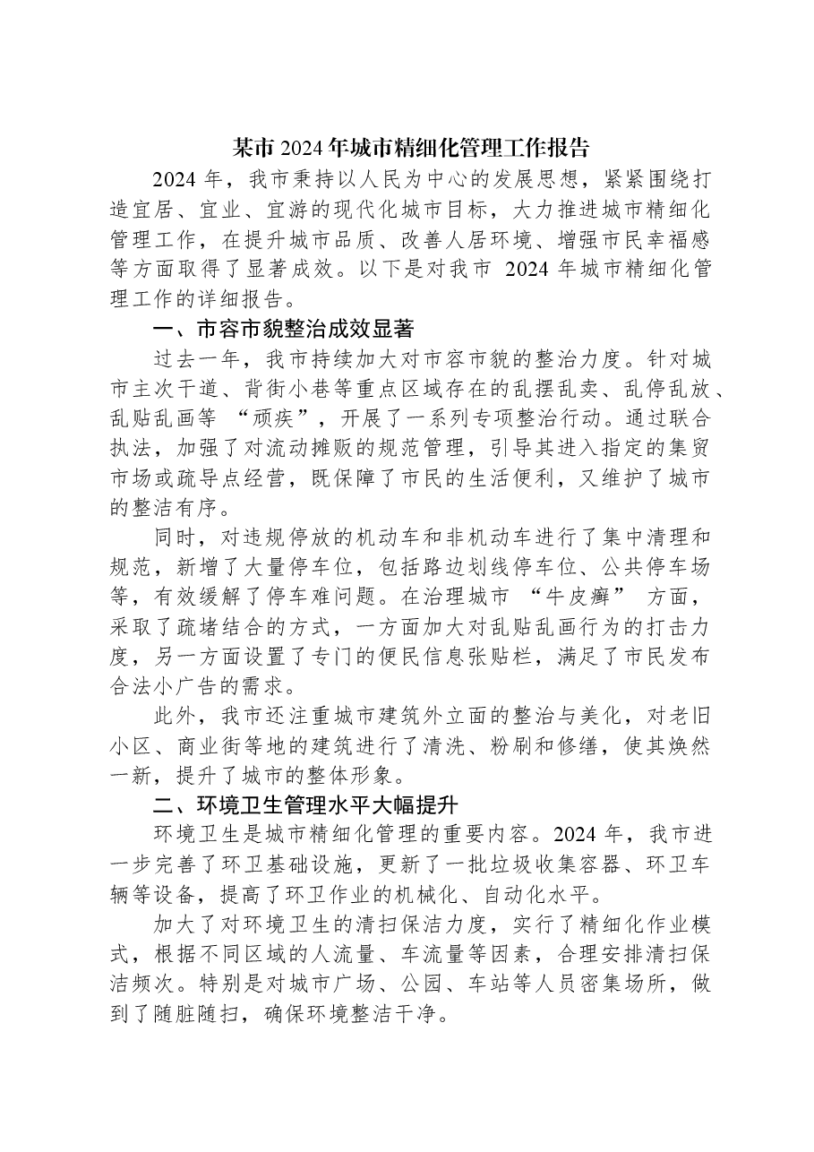 某市2024年城市精细化管理工作报告.docx,第1页预览