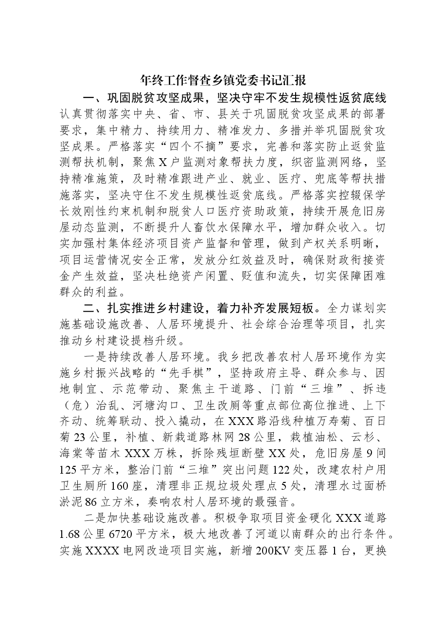 年终工作督查乡镇党委书记汇报.docx,第1页预览