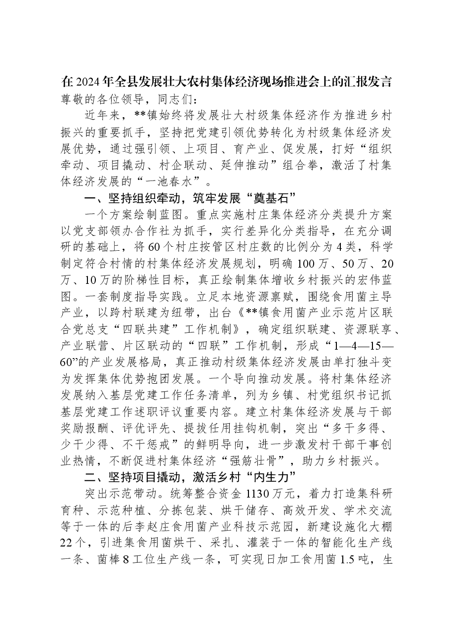 在2024年全县发展壮大农村集体经济现场推进会上的汇报发言.docx,第1页预览