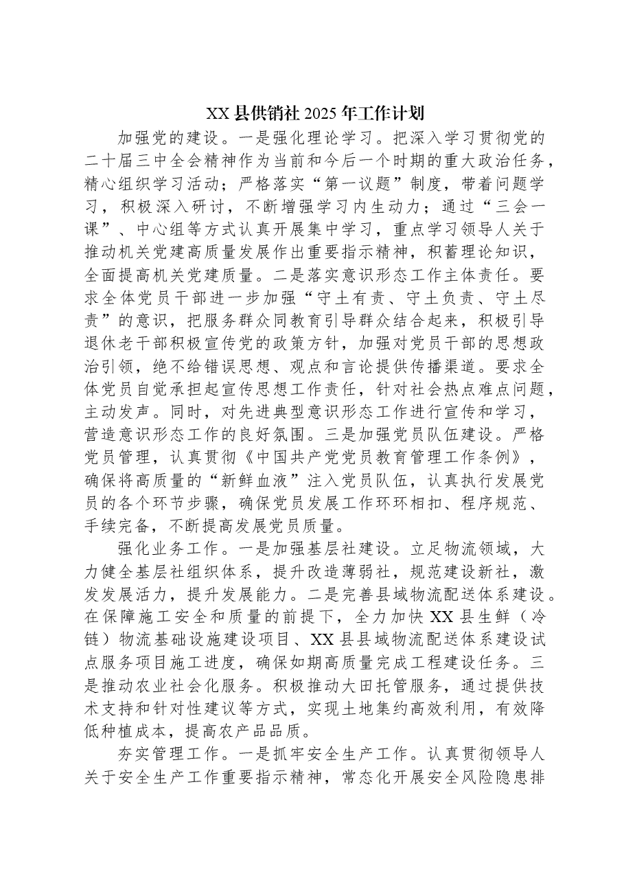 XX县供销社2025年工作计划.docx,第1页预览