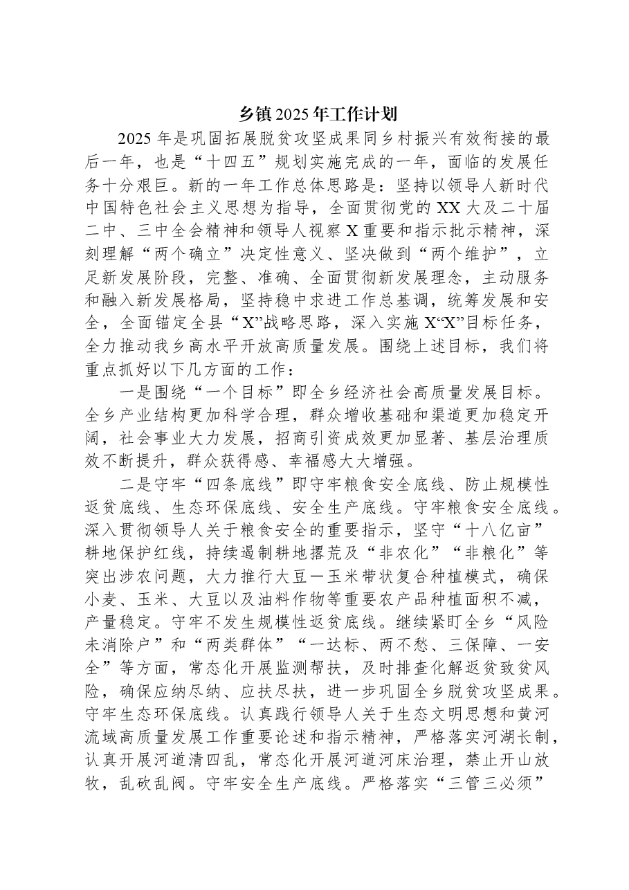 乡镇2025年工作计划.docx，第1页预览