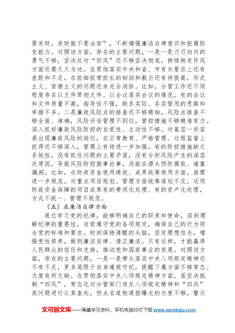 2024年民主生活会个人对照检查发言材料.docx,第4页预览