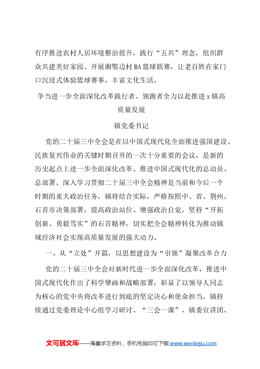 (6篇)乡镇(办区)负责人学习二十届三中全会精神感悟汇编.docx,第3页预览