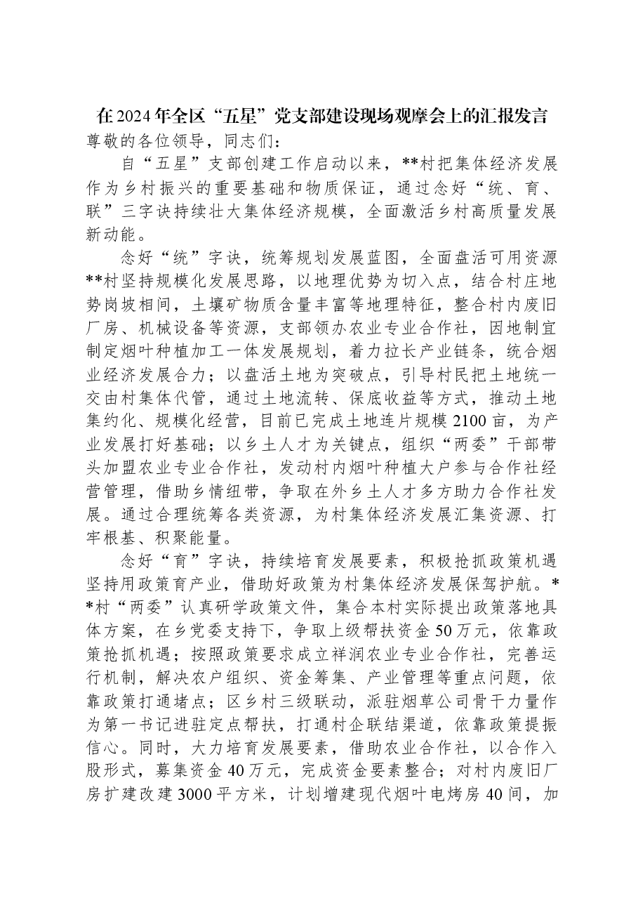 在2024年全区“五星”党支部建设现场观摩会上的汇报发言.docx,第1页预览
