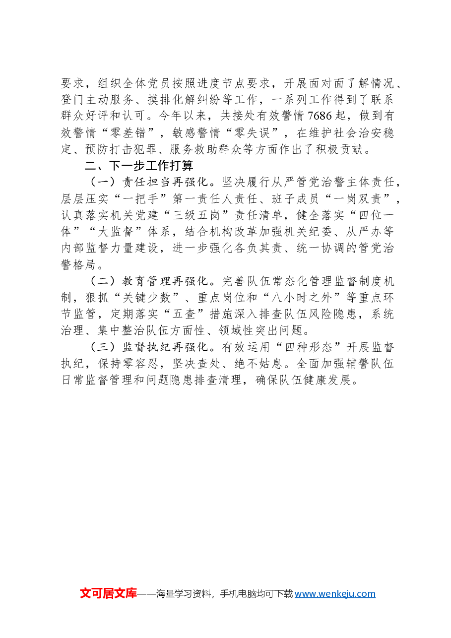 县公安局指挥中心党支部2024年落实全面从严治党主体责任工作情况报告.docx,第3页预览