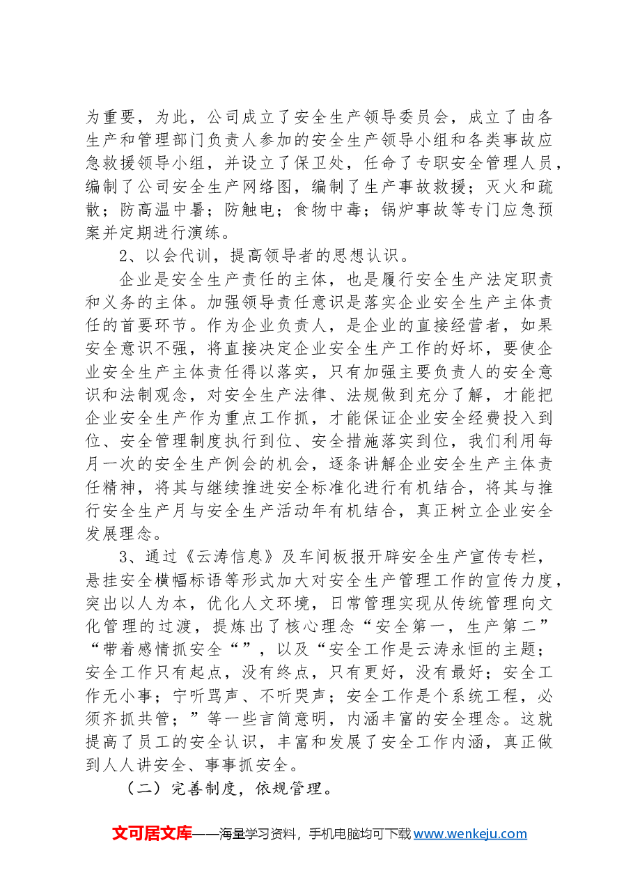 落实企业安全生产主体责任汇报材料.docx,第2页预览
