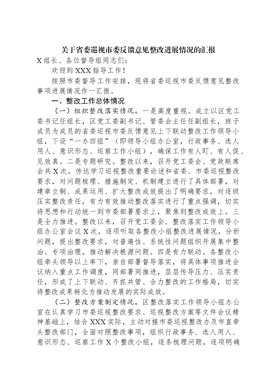 关于省委巡视市委反馈意见整改进展情况的汇报.docx,第1页预览