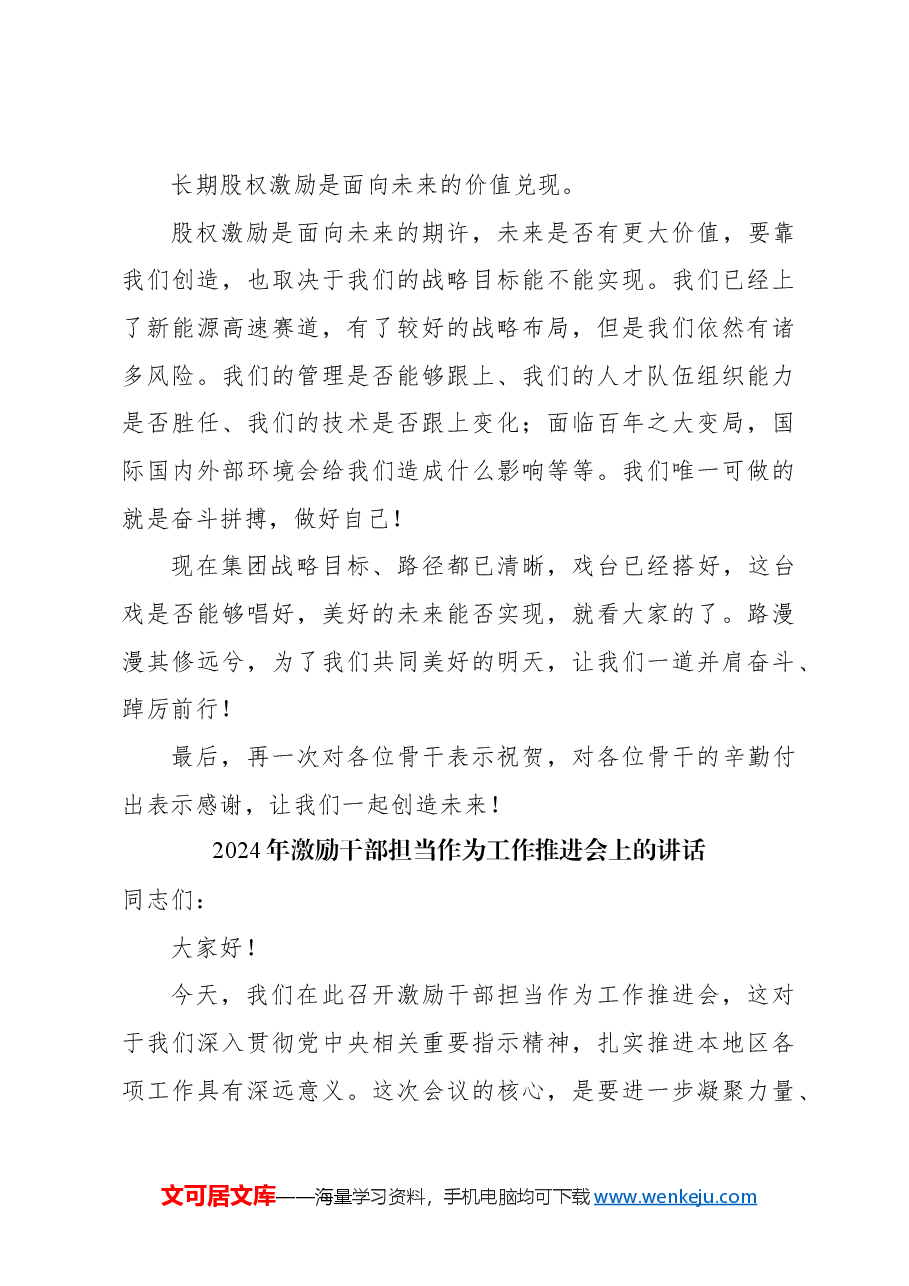 (2篇)董事长在股权激励授予大会上的讲话(集团公司).docx,第4页预览