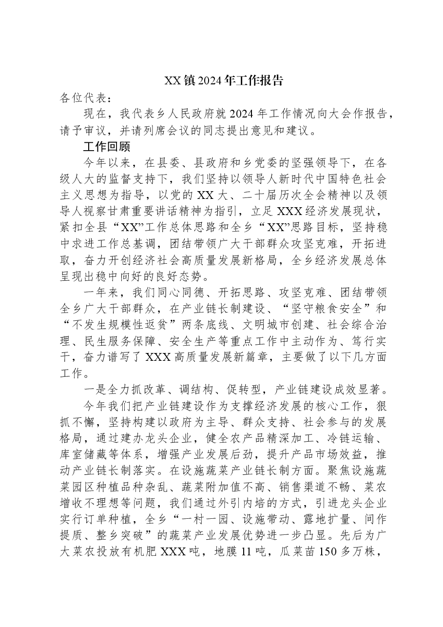 XX镇2024年工作报告.docx，第1页预览