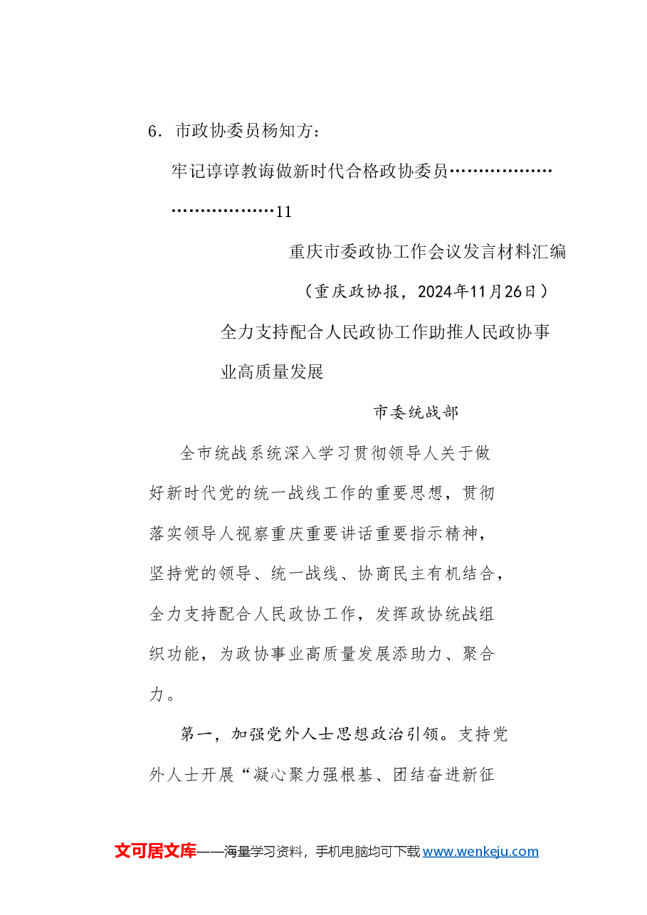 (6篇)重庆市委政协工作会议发言材料汇编(人民政协).doc,第2页预览