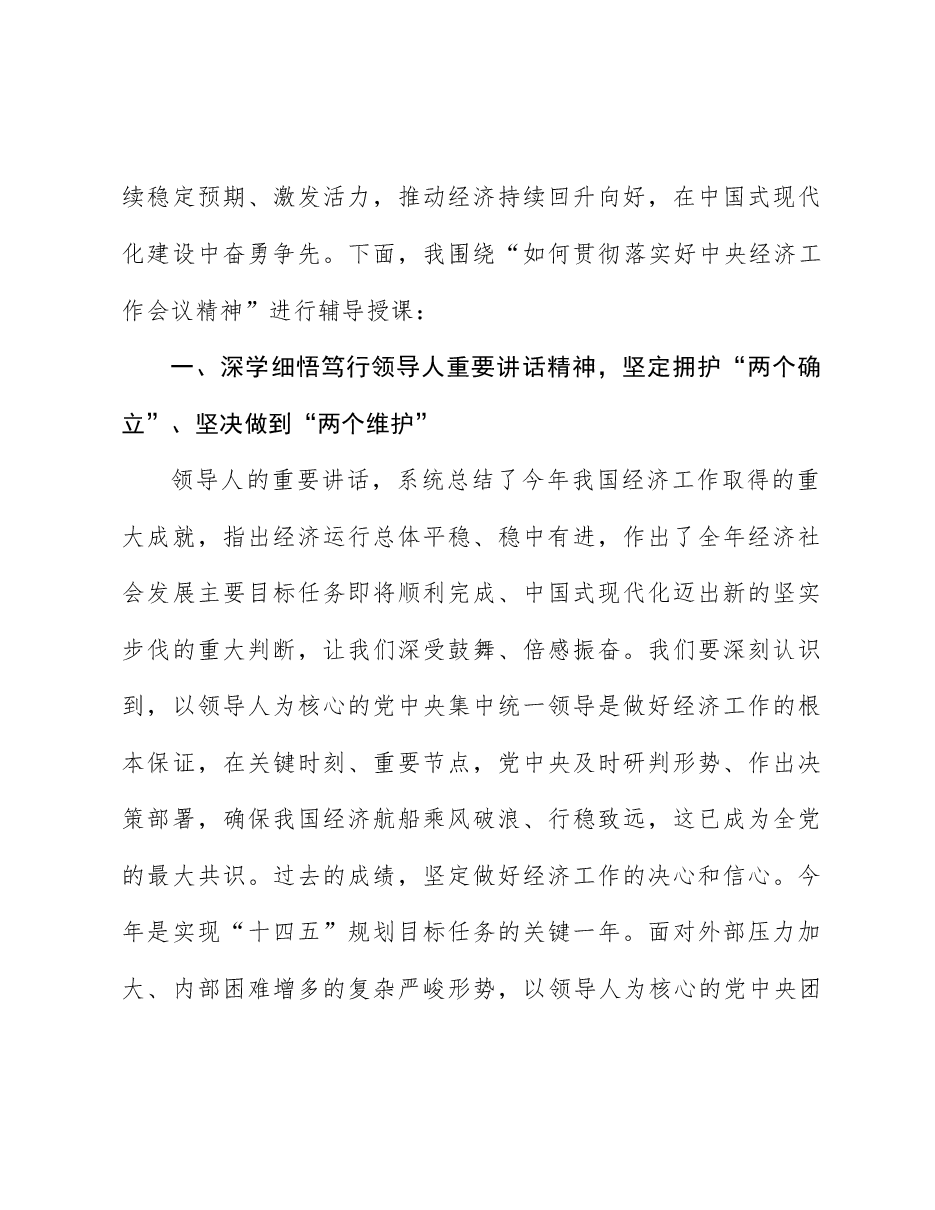 中央经济工作会议精神解读讲稿:聚焦聚力会议精神,以“钉钉子精神”不折不扣抓落实.docx,第2页预览