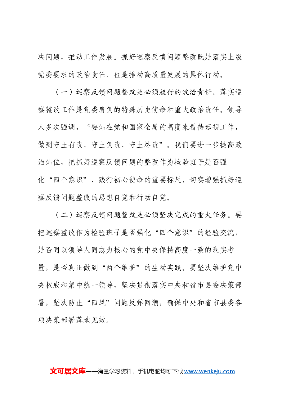 领导在巡察整改专题民主生活会上的主持讲话(3).docx,第2页预览