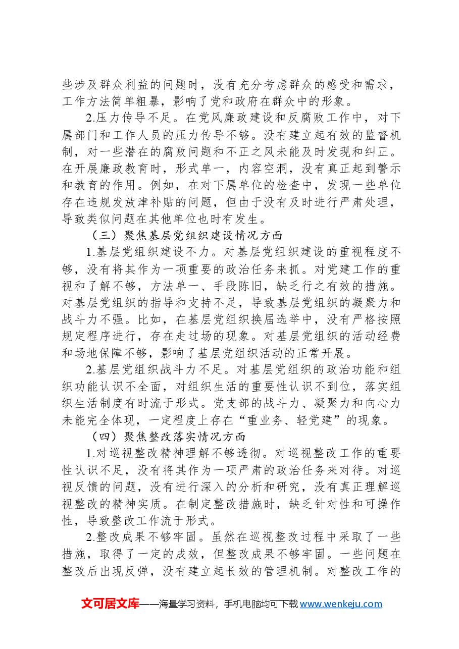 2024年巡察整改专题民主生活会个人对照检查材料.docx,第2页预览