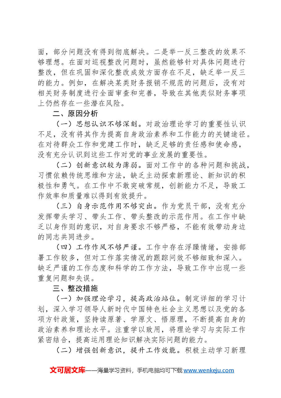 2024年巡视整改专题民主生活会个人对照检查材料.docx,第3页预览