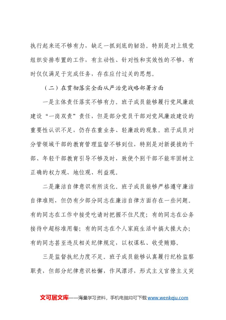 巡视反馈意见整改专题民主生活会班子对照检查.docx,第2页预览