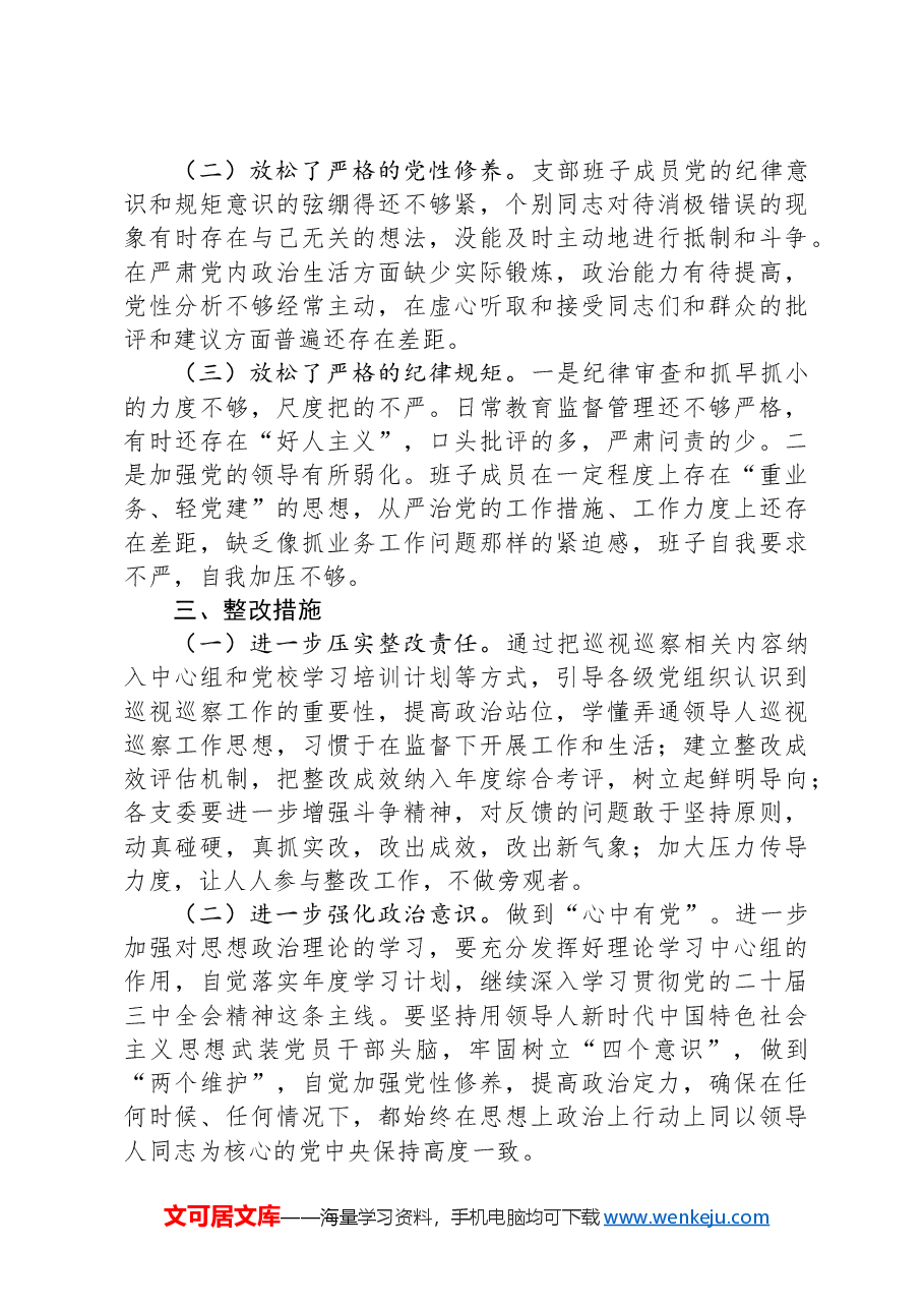 党支部巡视巡察工作民主生活会对照检查材料.docx,第4页预览