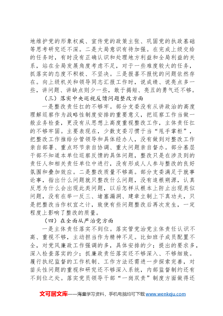党支部巡视巡察工作民主生活会对照检查材料.docx,第2页预览