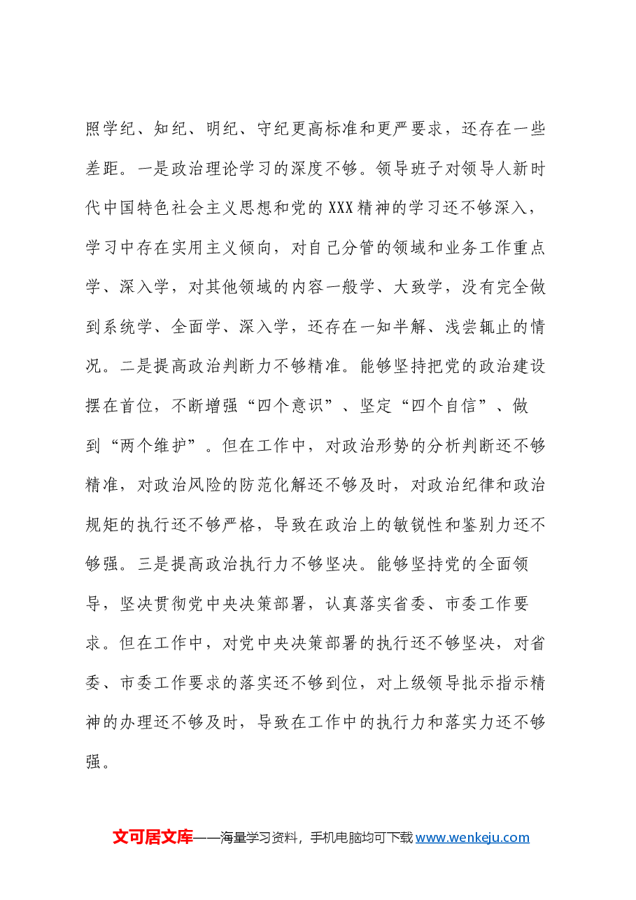2024年度民主生活会领导班子“四个带头”对照检查材料.docx,第2页预览