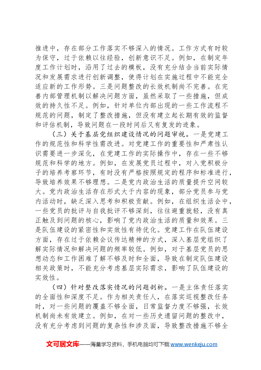 2024年巡视整改专题民主生活会个人对照检查材料.docx,第2页预览