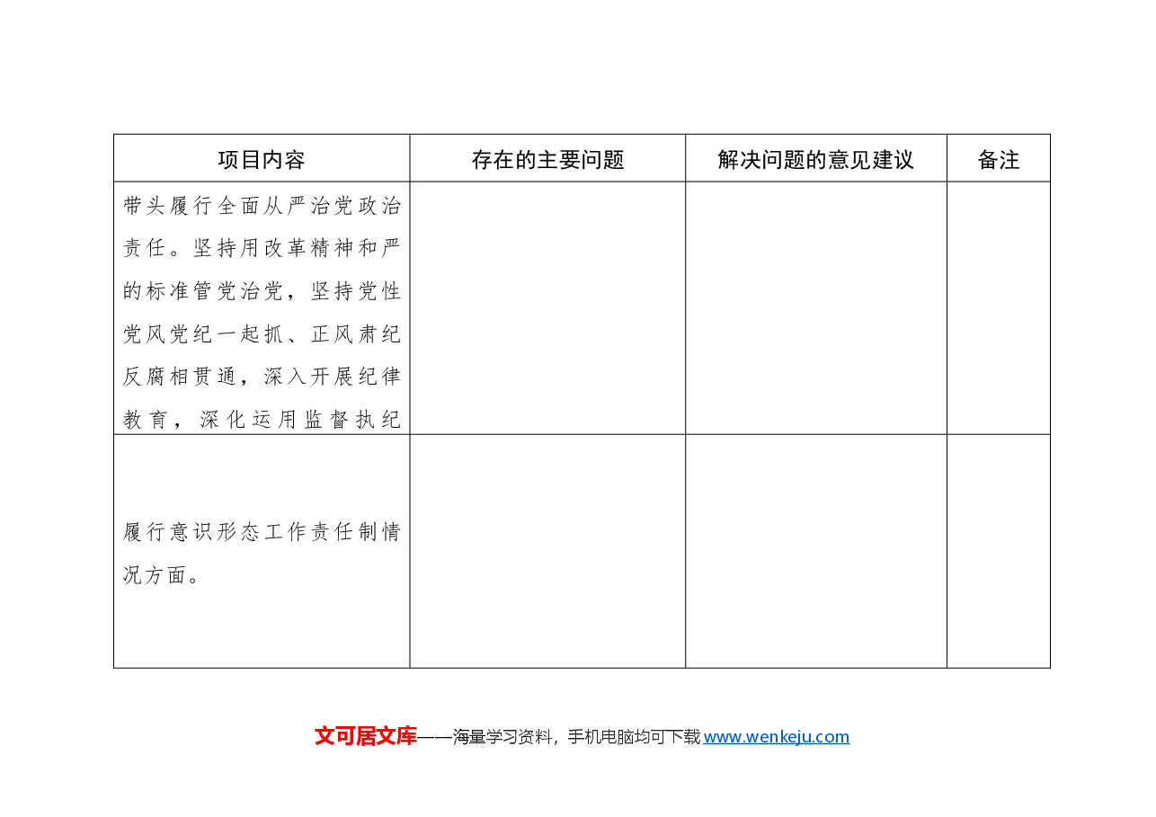 2024年度党员领导干部民主生活会征求意见表(按四个带头).docx,第4页预览
