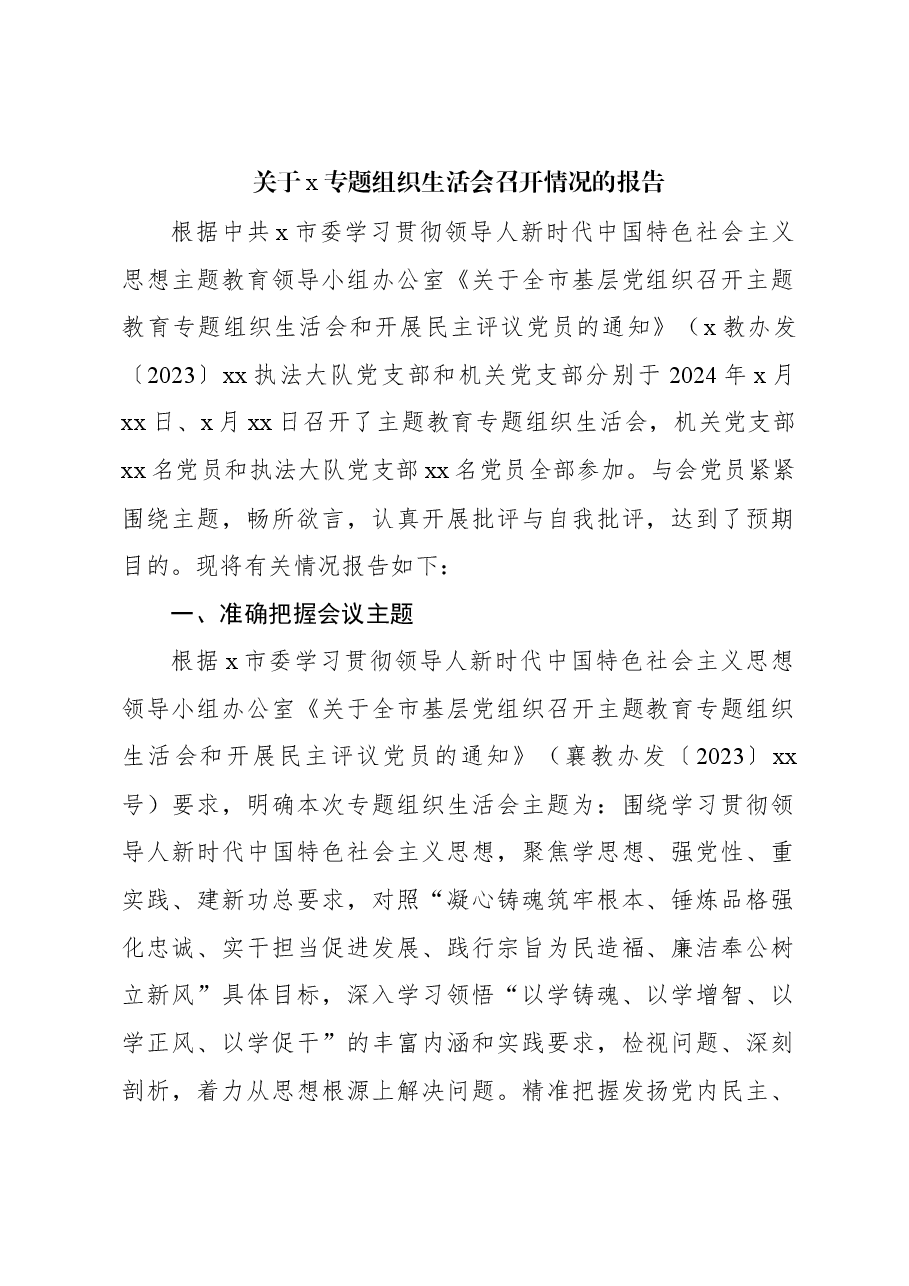 关于x专题组织生活会召开情况的报告.docx,第1页预览