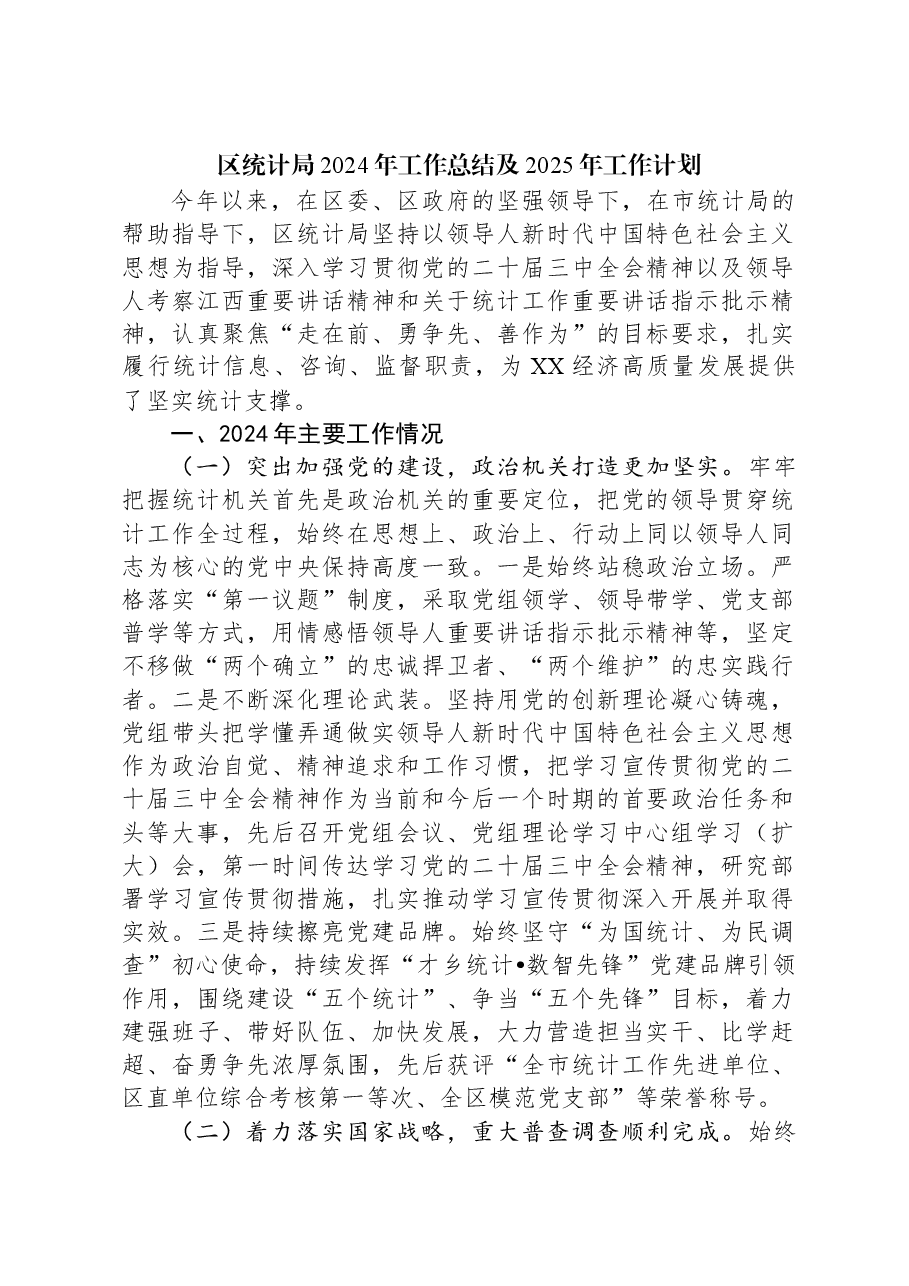 区统计局2024年工作总结及2025年工作计划.docx,第1页预览