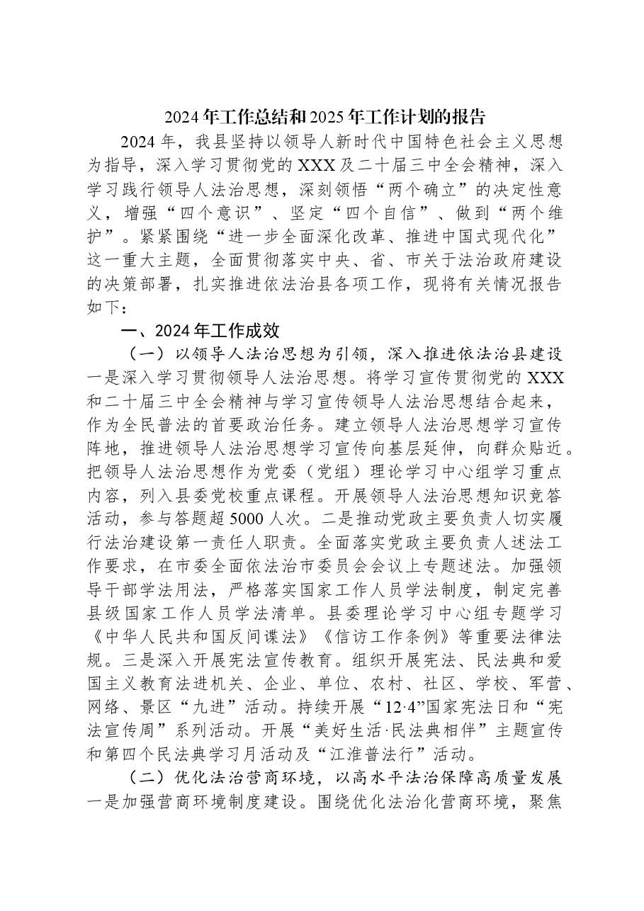 2024年工作总结和2025年工作计划的报告.docx,第1页预览
