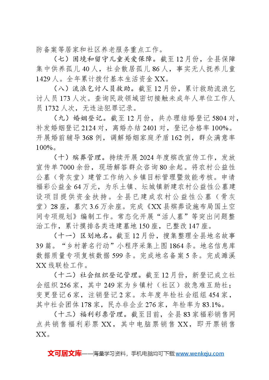 县民政局2024年度工作总结和2025年度工作计划.docx,第2页预览