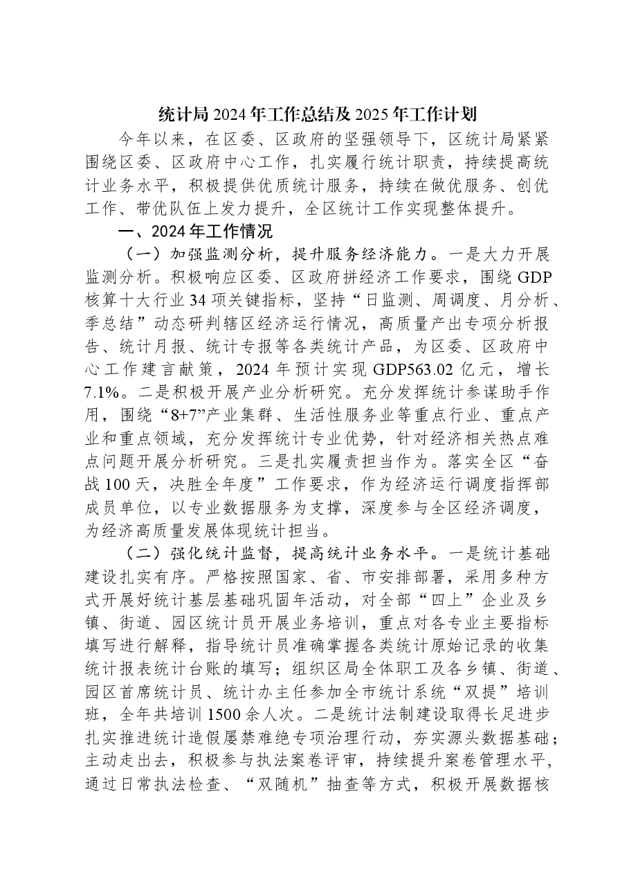 统计局2024年工作总结及2025年工作计划.docx,第1页预览