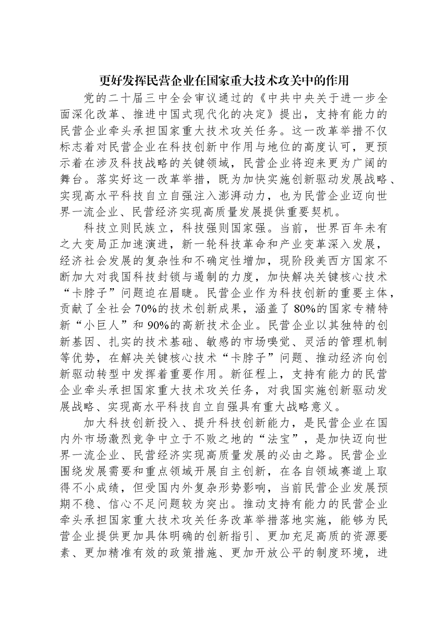更好发挥民营企业在国家重大技术攻关中的作用.docx,第1页预览