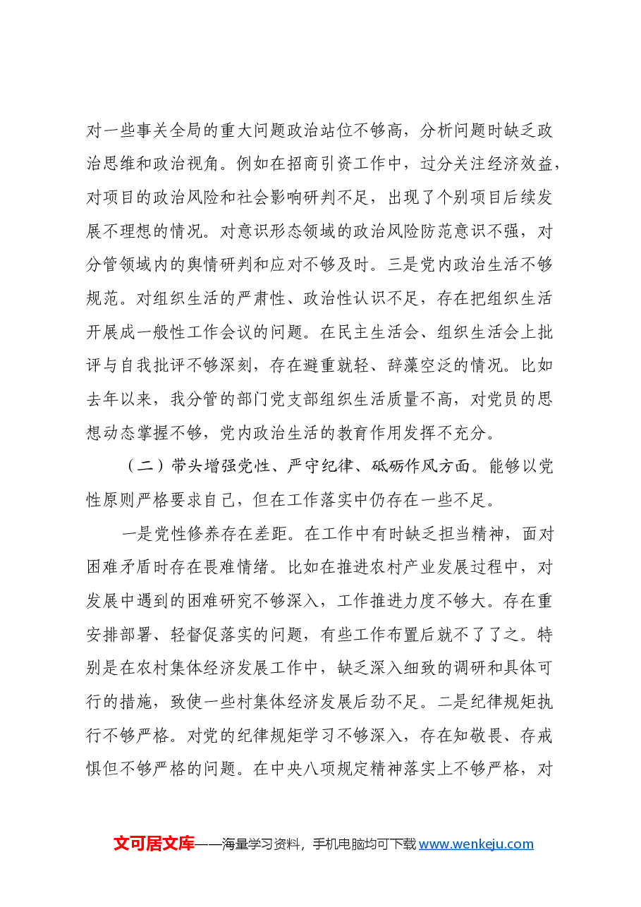 副乡长2024年民主生活会个人对照检查发言材料(四个带头).docx,第2页预览