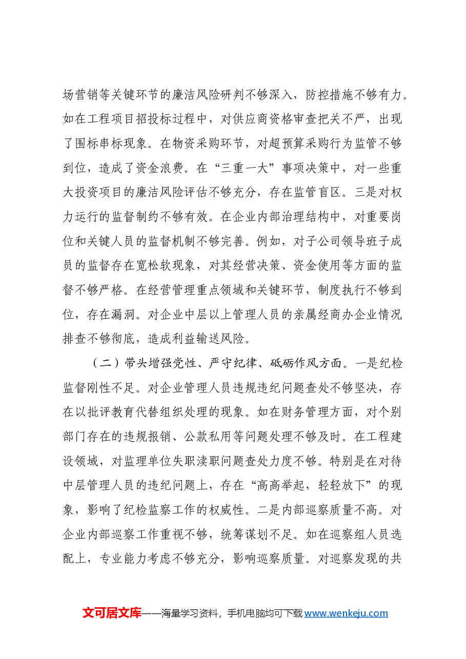 国企纪委书记2024年民主生活会对照发言材料(四个带头).docx,第2页预览